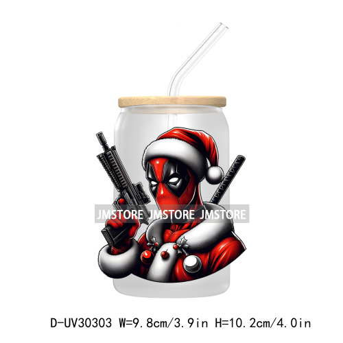 Christmas Squad Hero Cartoon Characters UV DTF Transfer Stickers Decals For Libbey Cold Cups Mugs Tumbler Holiday Movies Friends