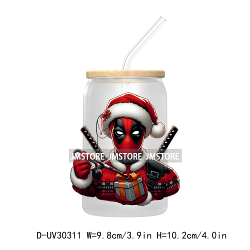 Christmas Squad Hero Cartoon Characters UV DTF Transfer Stickers Decals For Libbey Cold Cups Mugs Tumbler Holiday Movies Friends