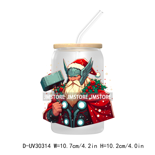 Christmas Squad Hero Cartoon Characters UV DTF Transfer Stickers Decals For Libbey Cold Cups Mugs Tumbler Holiday Movies Friends