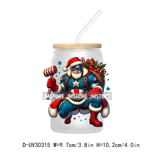 Christmas Squad Hero Cartoon Characters UV DTF Transfer Stickers Decals For Libbey Cold Cups Mugs Tumbler Holiday Movies Friends