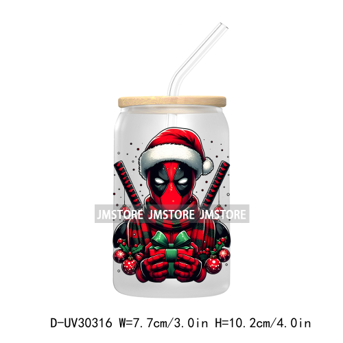 Christmas Squad Hero Cartoon Characters UV DTF Transfer Stickers Decals For Libbey Cold Cups Mugs Tumbler Holiday Movies Friends