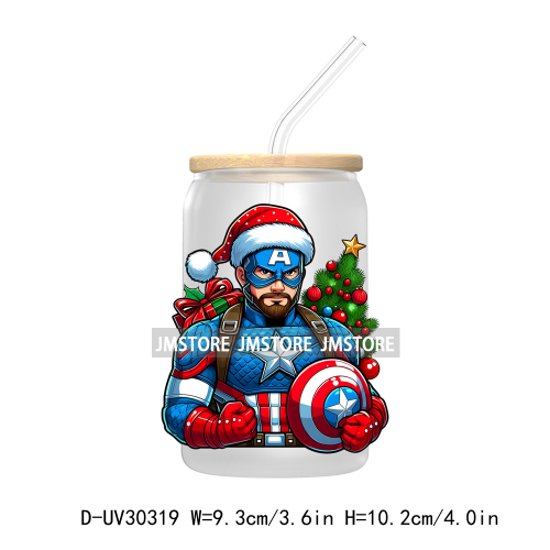 Christmas Squad Hero Cartoon Characters UV DTF Transfer Stickers Decals For Libbey Cold Cups Mugs Tumbler Holiday Movies Friends