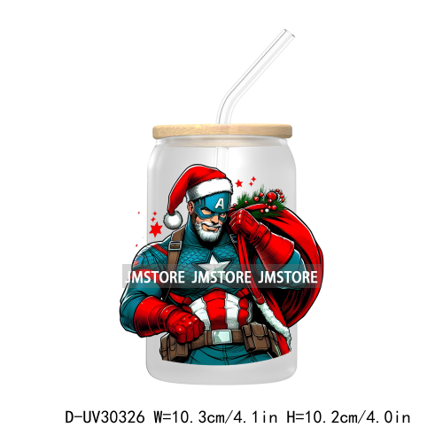 Christmas Squad Hero Cartoon Characters UV DTF Transfer Stickers Decals For Libbey Cold Cups Mugs Tumbler Holiday Movies Friends