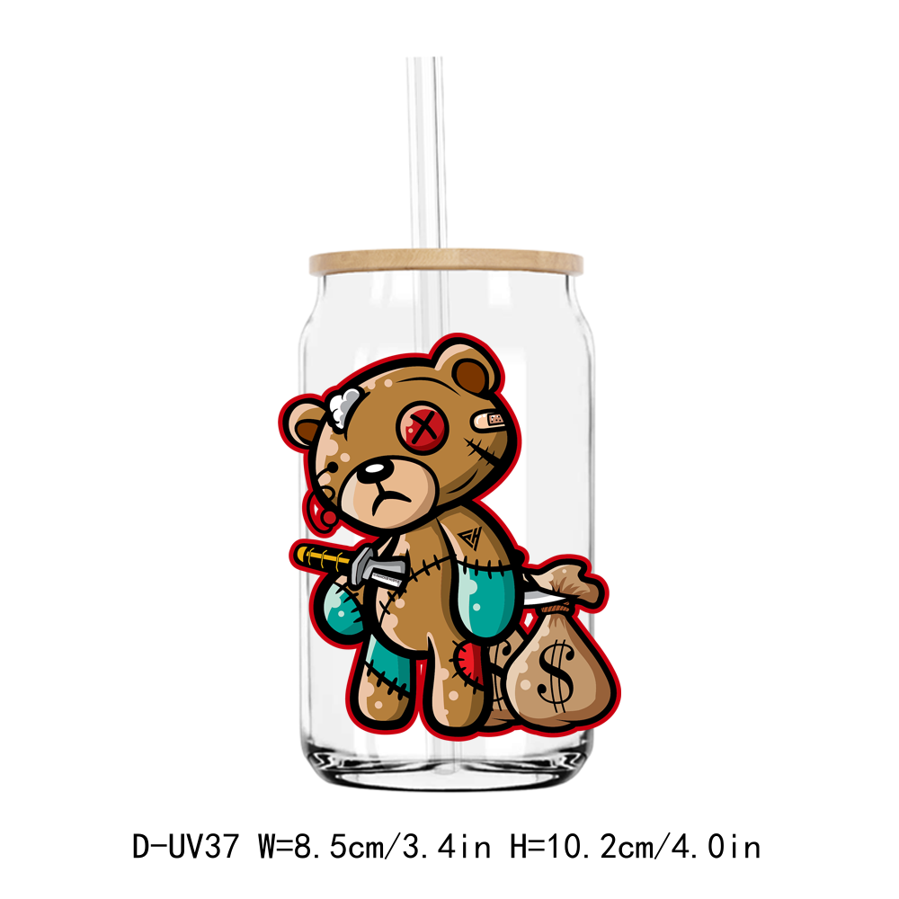 Famous Hustle Cartoon Teddy Bear UV DTF Sticker Decals