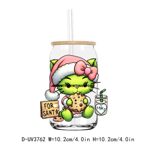 Popular Cartoon Character Christmas 16OZ UV DTF Cup Wrap Transfer Stickers Custom Label DIY Waterproof Logo For Libbey Glass Can