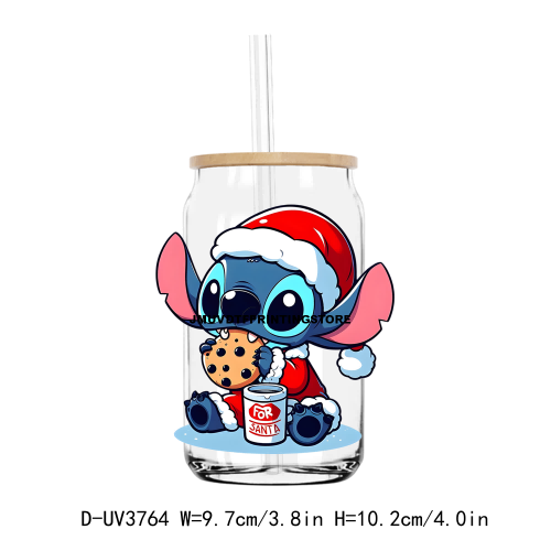 Popular Cartoon Character Christmas 16OZ UV DTF Cup Wrap Transfer Stickers Custom Label DIY Waterproof Logo For Libbey Glass Can