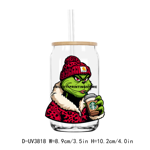 Coffee Leopard Red Boujee Grinch 16OZ UV DTF Cup Wrap Transfers Stickers Custom Labels DIY Waterproof Logo For Libbey Glass Can