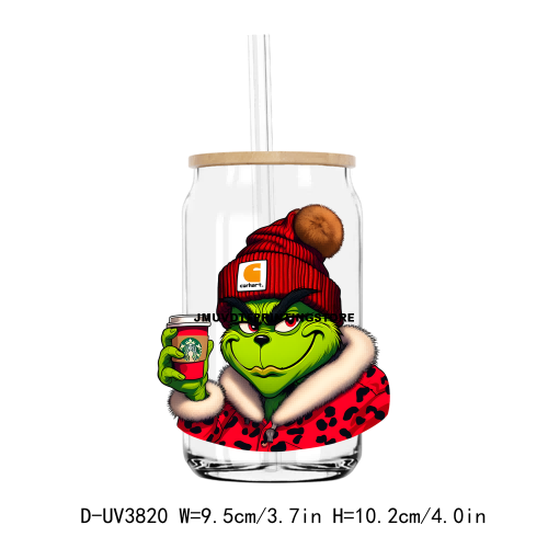 Coffee Leopard Red Boujee Grinch 16OZ UV DTF Cup Wrap Transfers Stickers Custom Labels DIY Waterproof Logo For Libbey Glass Can