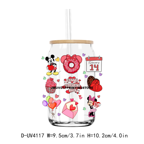 Cartoon Mouse Couple Be My Valentine UV DTF Sticker For 16OZ Libbey Glass Cup Can Wrap Transfer Sticker Custom Labels DIY Logo
