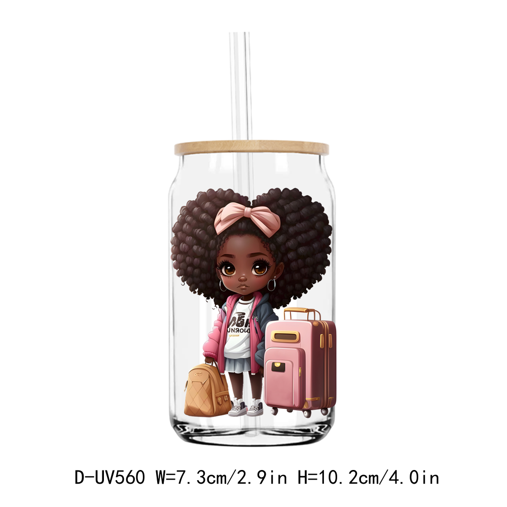 Travel Afro Girl 16OZ UV DTF Sticker Decals