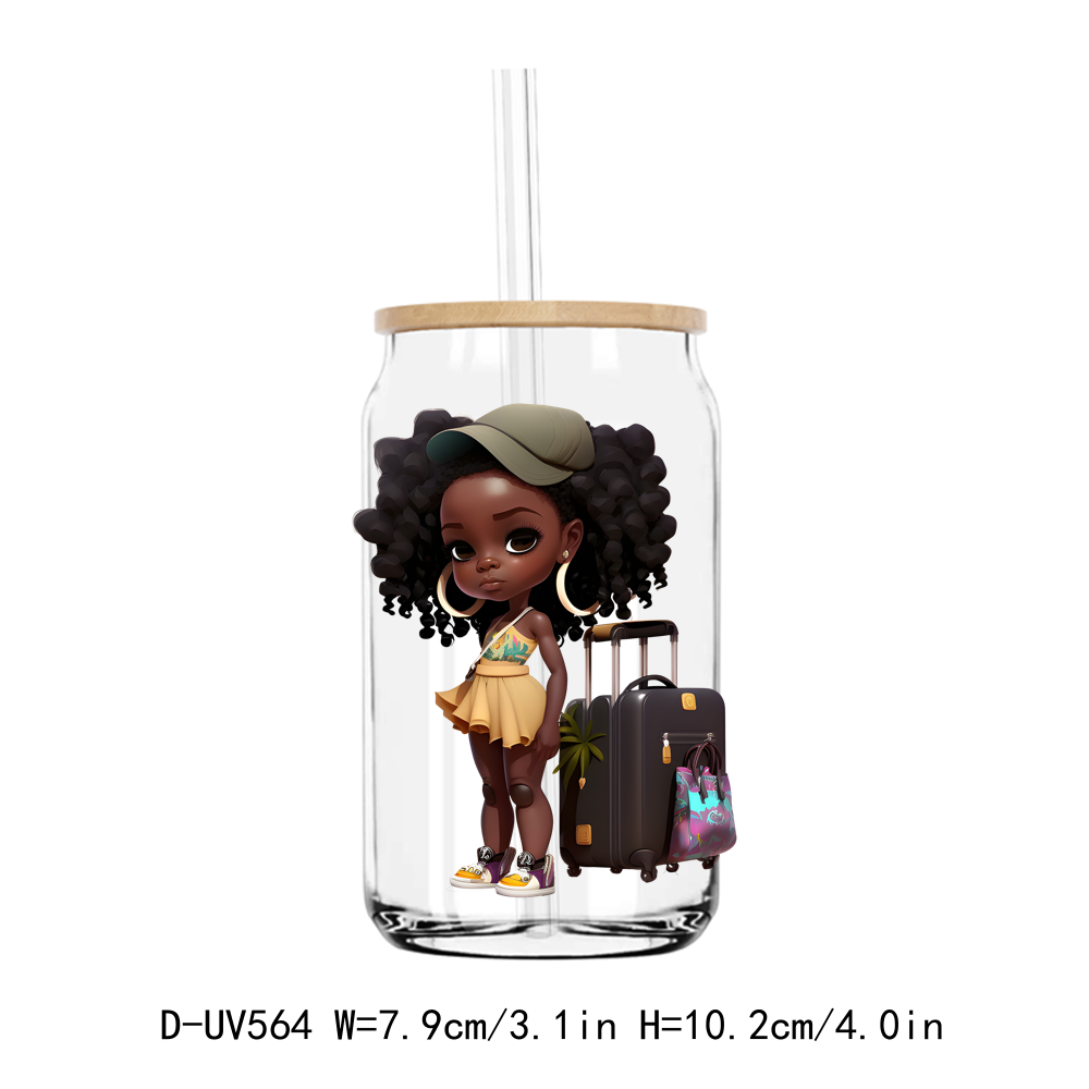 Travel Afro Girl 16OZ UV DTF Sticker Decals