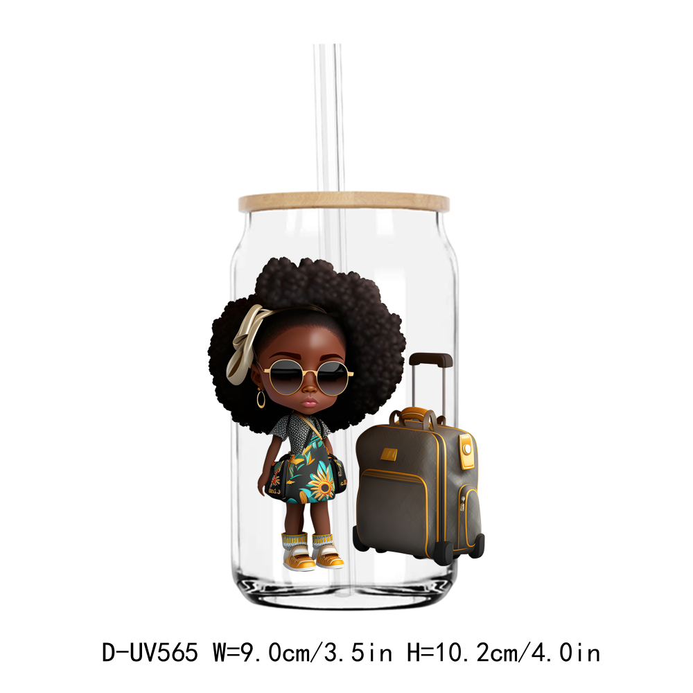 Travel Afro Girl 16OZ UV DTF Sticker Decals