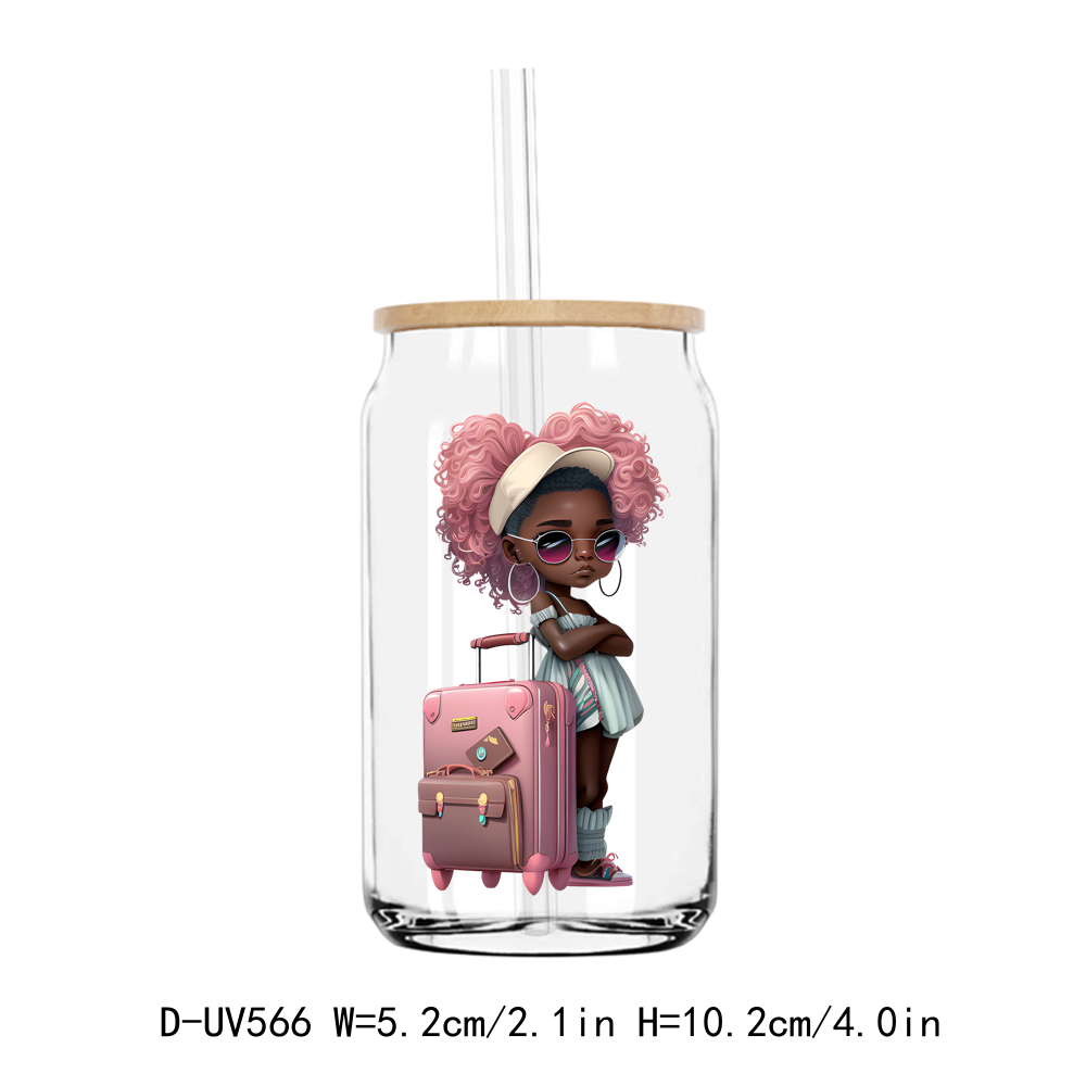 Travel Afro Girl 16OZ UV DTF Sticker Decals