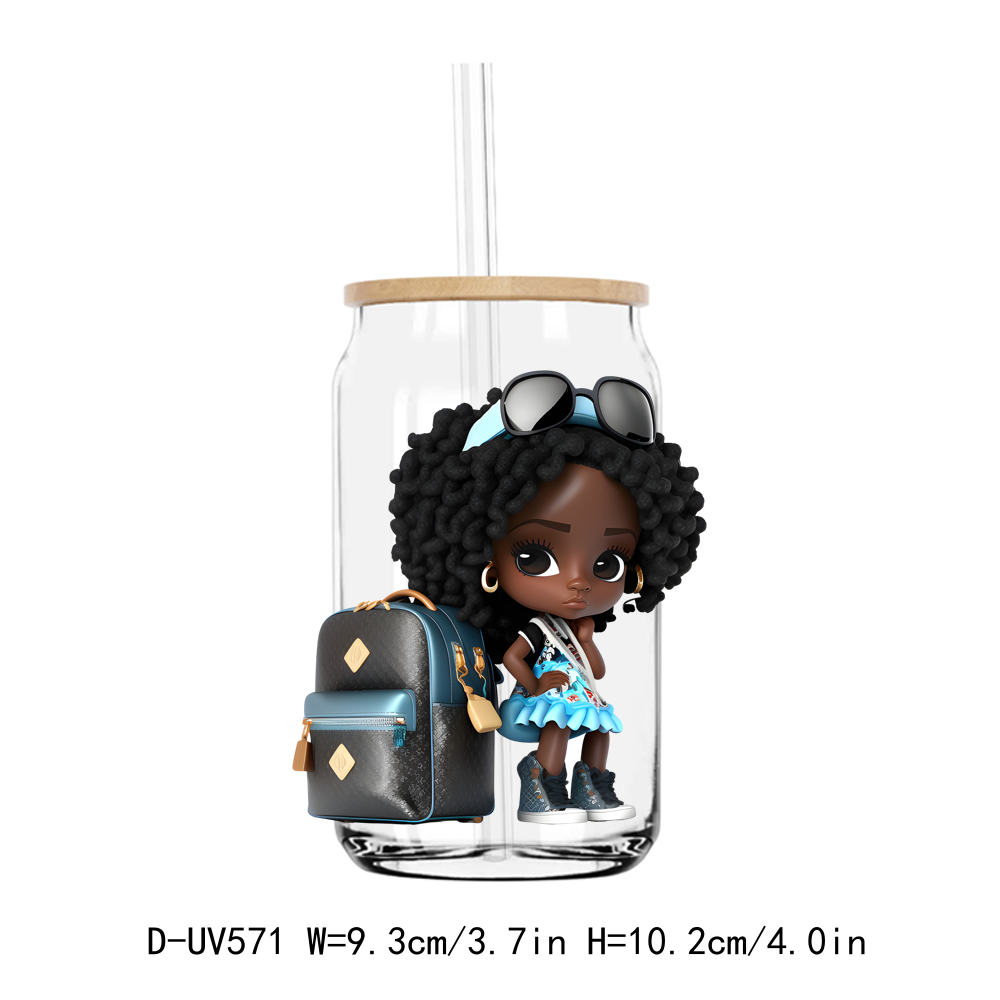 Travel Afro Girl 16OZ UV DTF Sticker Decals