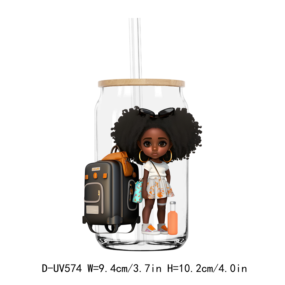 Travel Afro Girl 16OZ UV DTF Sticker Decals