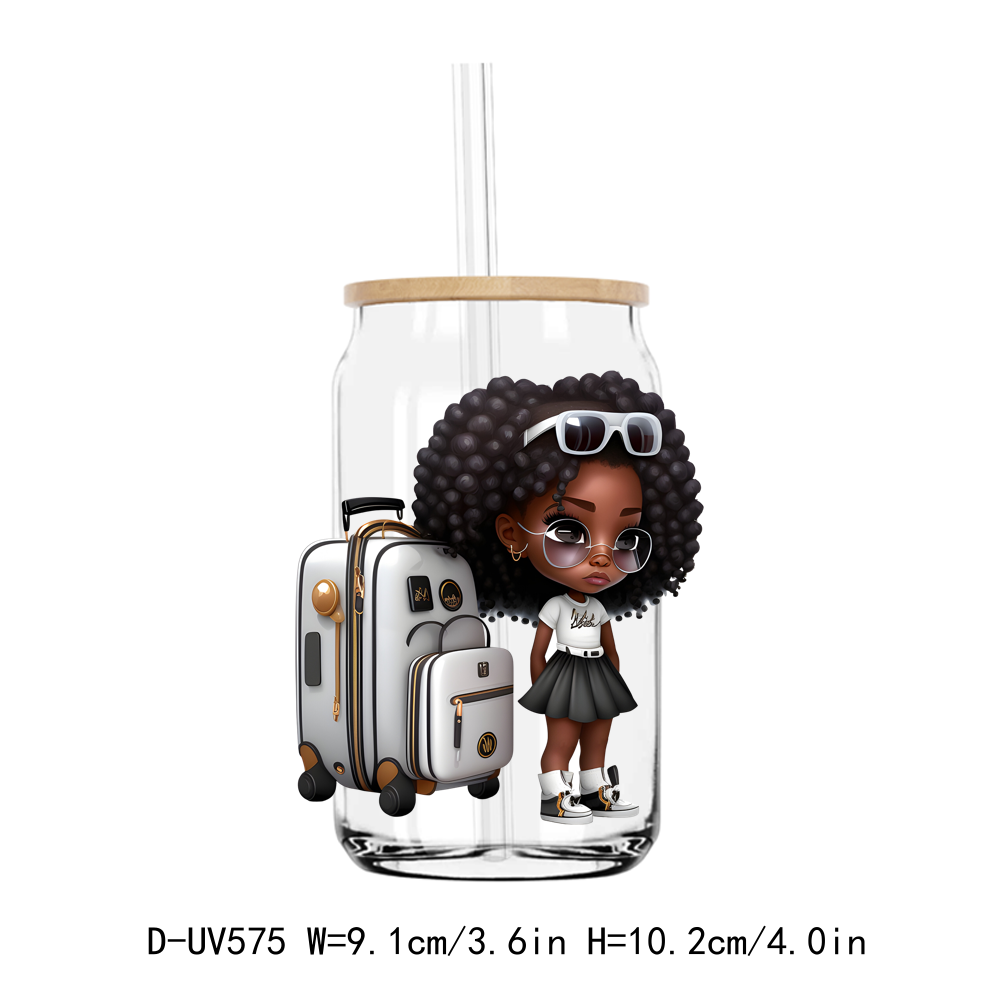 Travel Afro Girl 16OZ UV DTF Sticker Decals