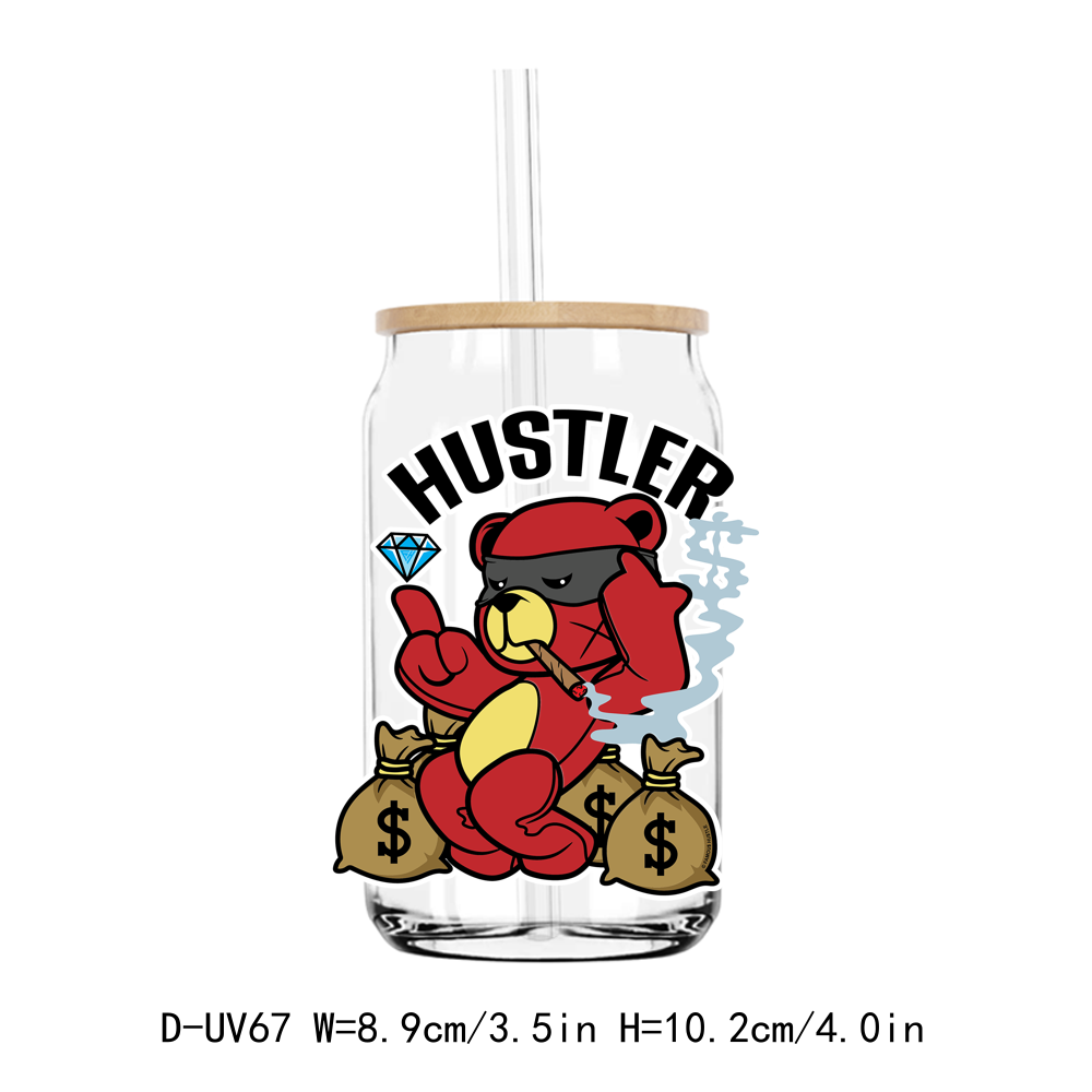 Famous Hustle Cartoon Teddy Bear UV DTF Sticker Decals