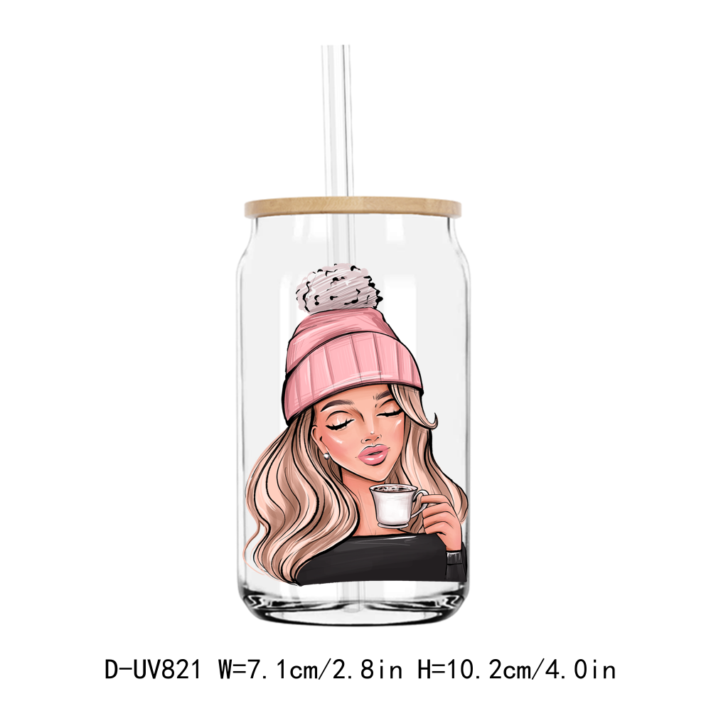 Fashion Girl Coffee Lover UV DTF Sticker Decals