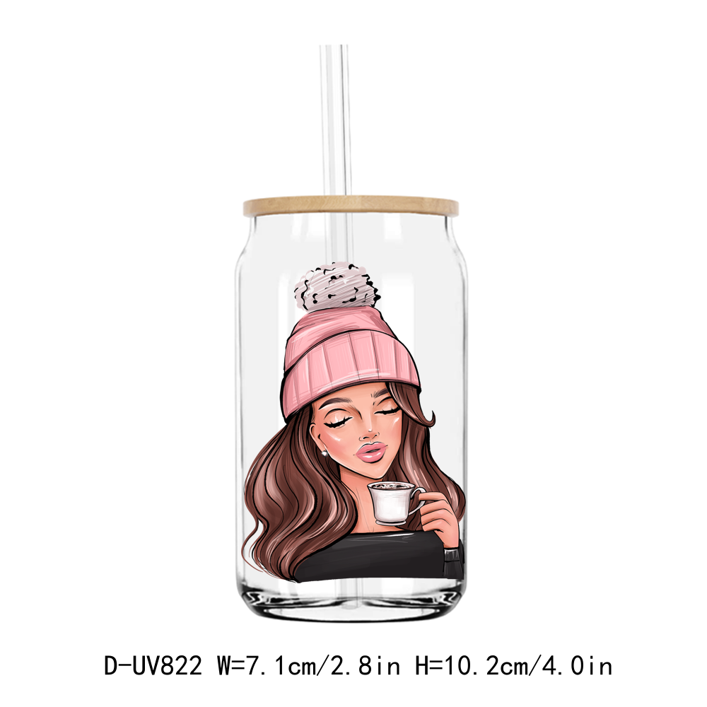 Fashion Girl Coffee Lover UV DTF Sticker Decals