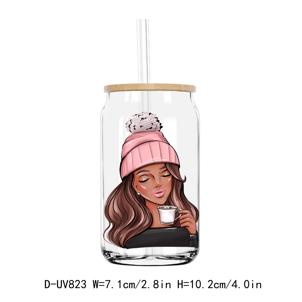 Fashion Girl Coffee Lover UV DTF Sticker Decals