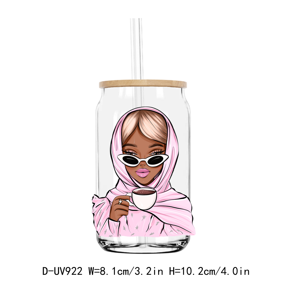 Coffee Fashion Hijab Chibi Women UV DTF Sticker Decals