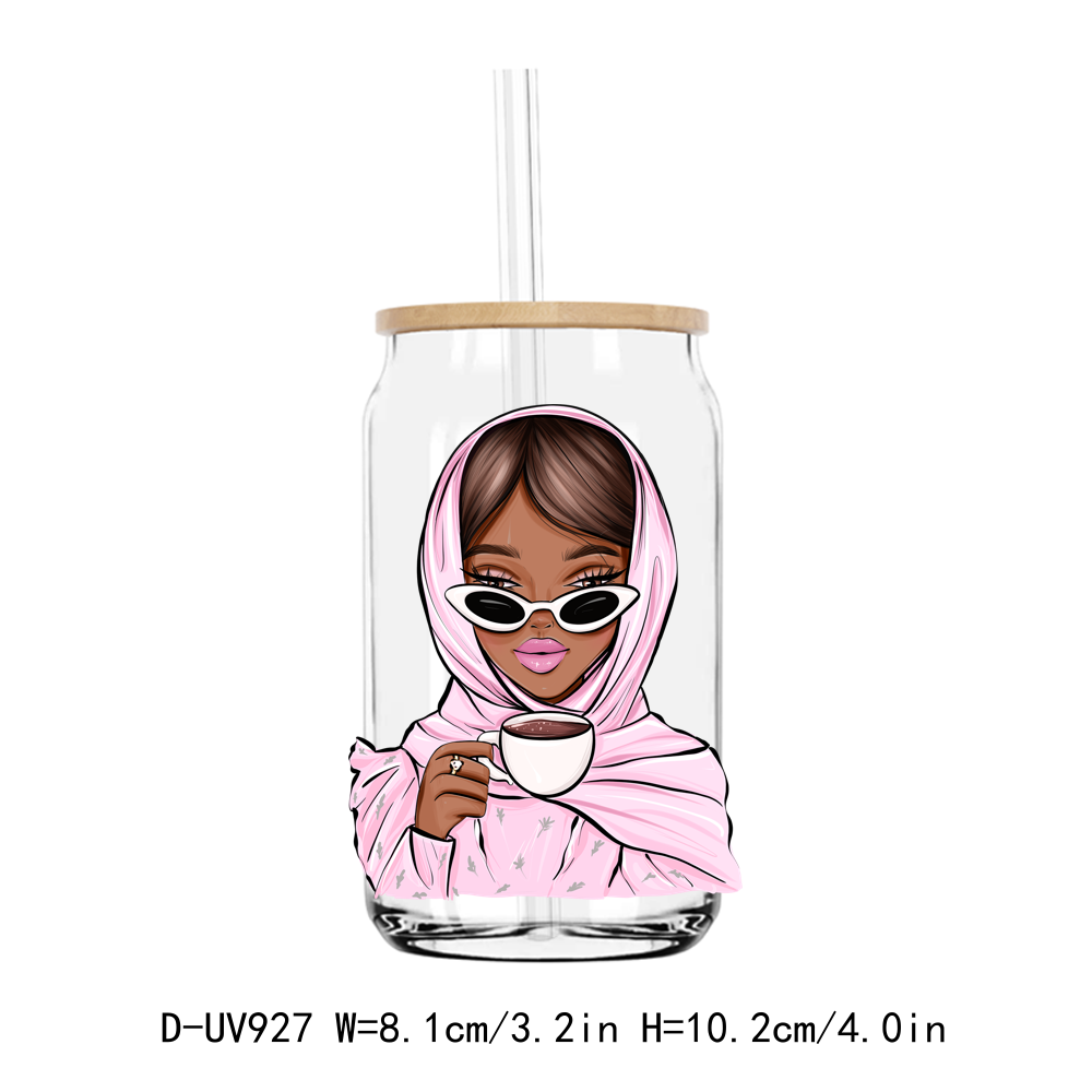 Coffee Fashion Hijab Chibi Women UV DTF Sticker Decals