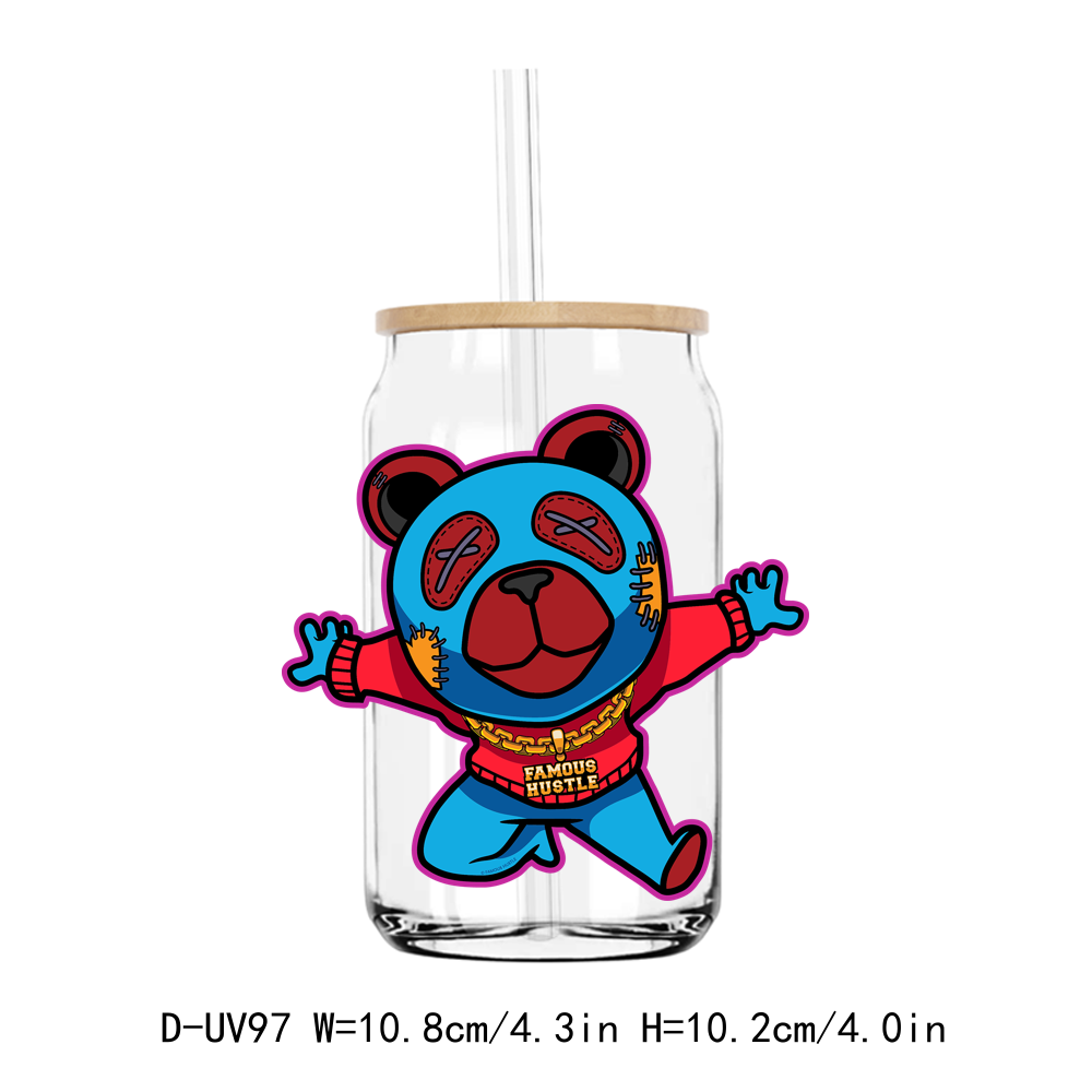 Famous Hustle Cartoon Teddy Bear UV DTF Sticker Decals