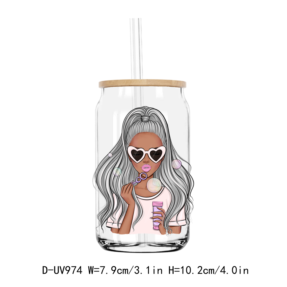 Drinking Lady Coffee Girl UV DTF Sticker Decals