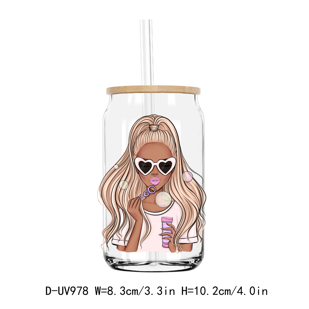 Drinking Lady Coffee Girl UV DTF Sticker Decals