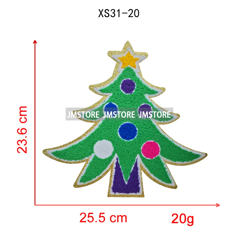 Colorful Tis the Season Coquette Christmas Tree Cheer Cozy Winter Soft Embroidered Chenille Iron on Patches for Clothes Bags