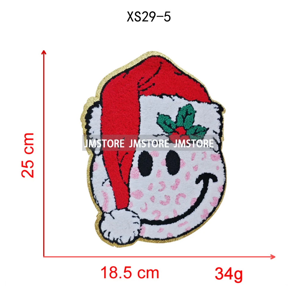 Wholesale Santa Claus Era Winter Christmas Holiday Chenille Heat Press Custom Sequin Iron on Patches for Women Man Clothing