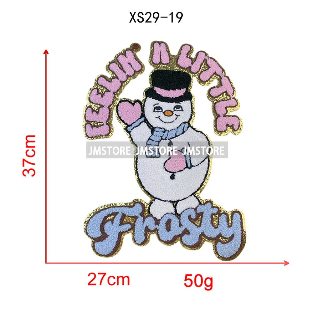 Wholesale Santa Claus Era Winter Christmas Holiday Chenille Heat Press Custom Sequin Iron on Patches for Women Man Clothing