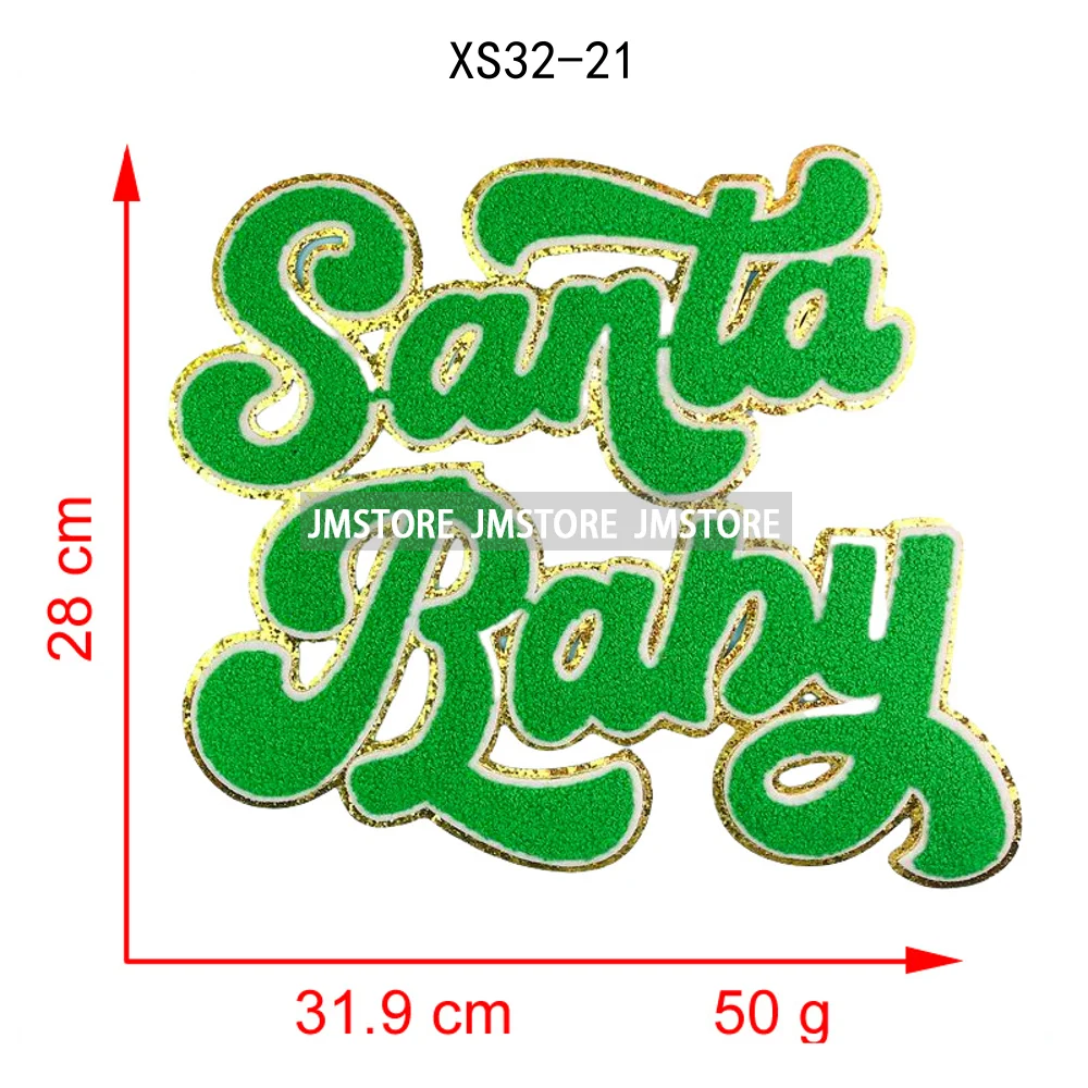 Fashion Merry and Bright Santa Baby Christmas Glitter Chenille Letters Cheer Holiday Iron on Embroidered Patches for Clothes