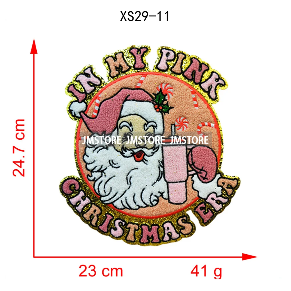 Wholesale Santa Claus Era Winter Christmas Holiday Chenille Heat Press Custom Sequin Iron on Patches for Women Man Clothing