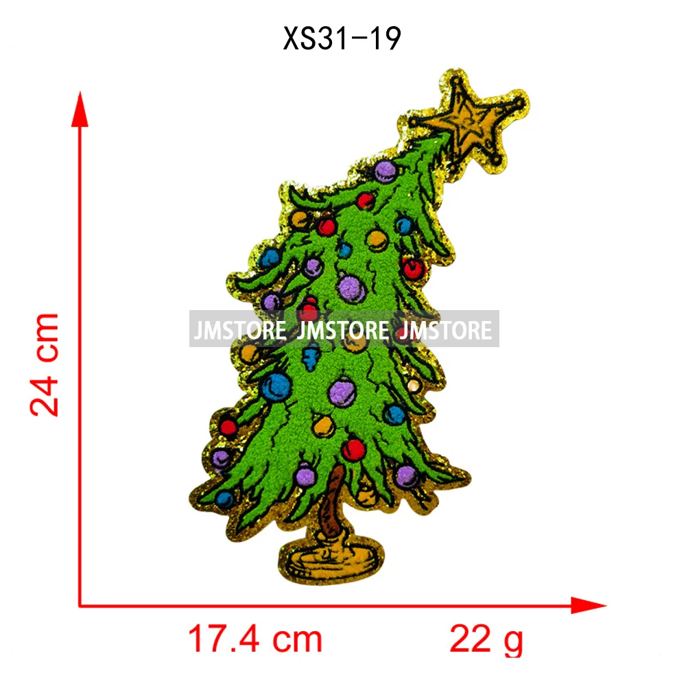 Colorful Tis the Season Coquette Christmas Tree Cheer Cozy Winter Soft Embroidered Chenille Iron on Patches for Clothes Bags