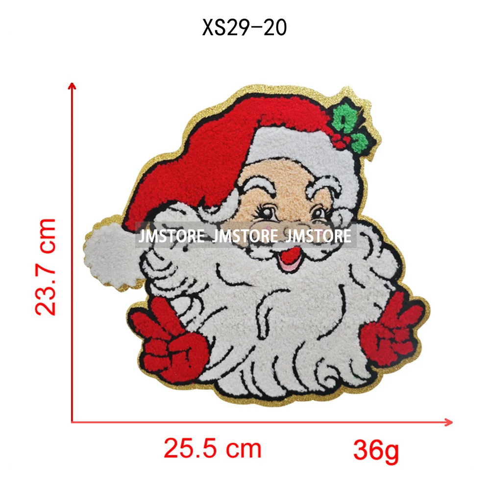 Wholesale Santa Claus Era Winter Christmas Holiday Chenille Heat Press Custom Sequin Iron on Patches for Women Man Clothing