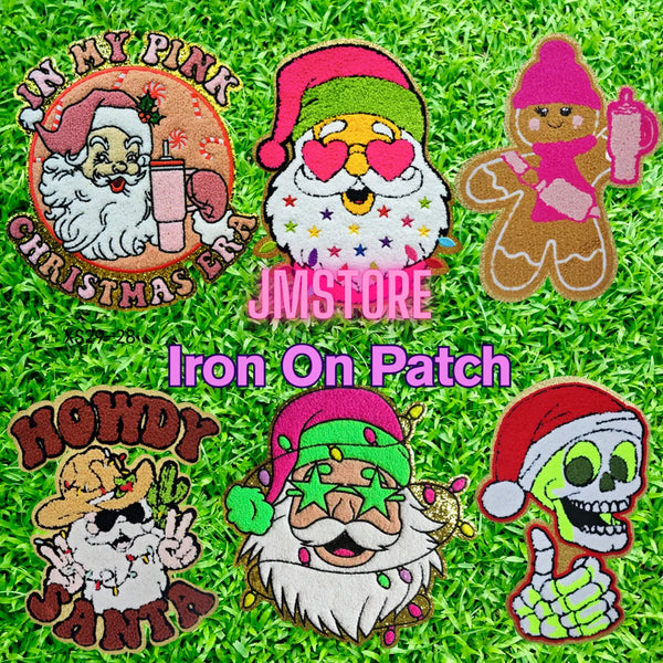 Wholesale Santa Claus Era Winter Christmas Holiday Chenille Heat Press Custom Sequin Iron on Patches for Women Man Clothing