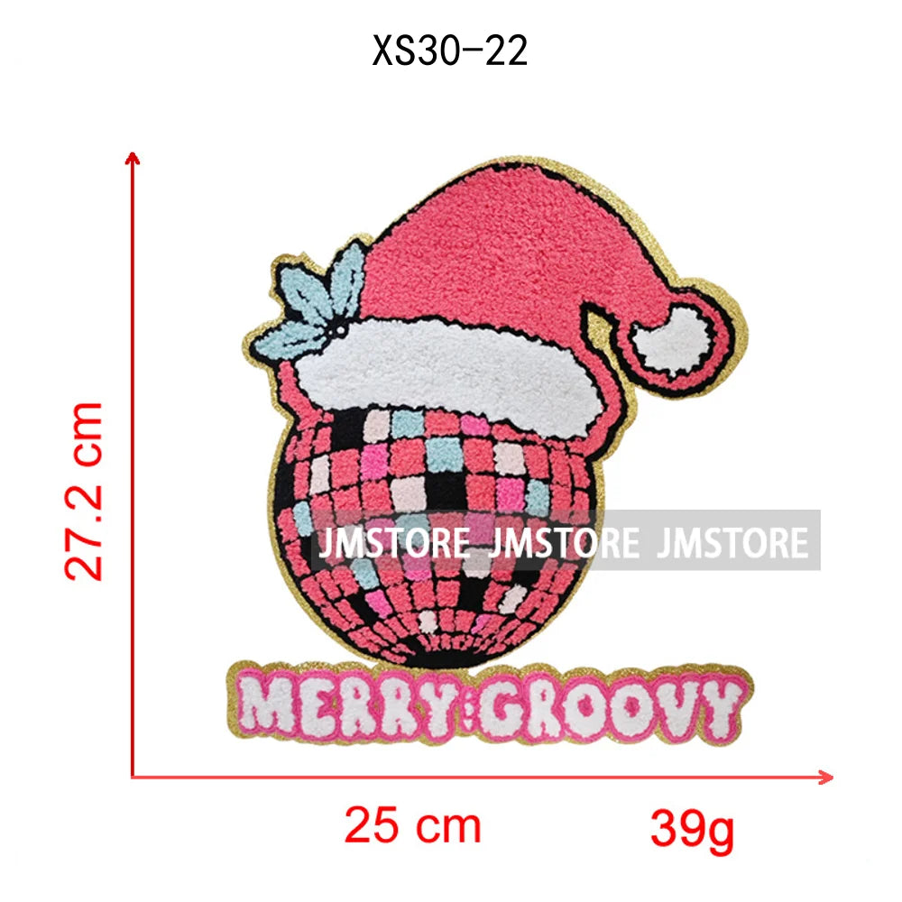 Christmas Tree Bow Reindeer Holly Jolly Merry and Bright Festival Season Chenille Heat Press Sequin Iron on Patches for Hoodies