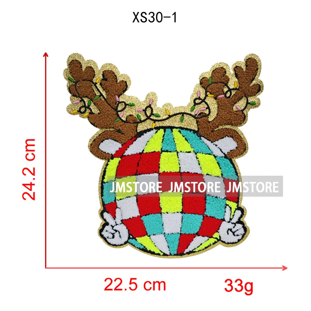Christmas Tree Bow Reindeer Holly Jolly Merry and Bright Festival Season Chenille Heat Press Sequin Iron on Patches for Hoodies