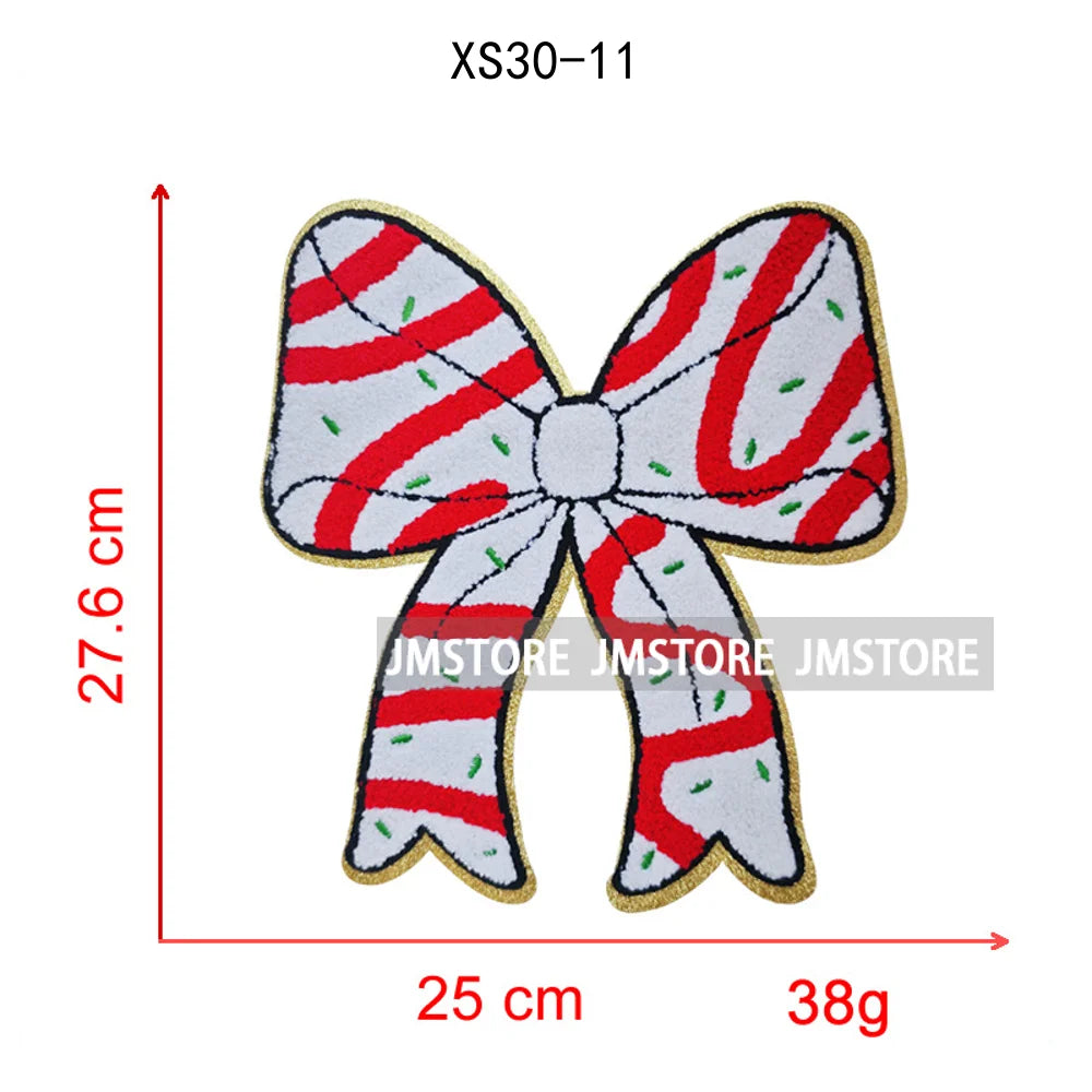 Christmas Tree Bow Reindeer Holly Jolly Merry and Bright Festival Season Chenille Heat Press Sequin Iron on Patches for Hoodies