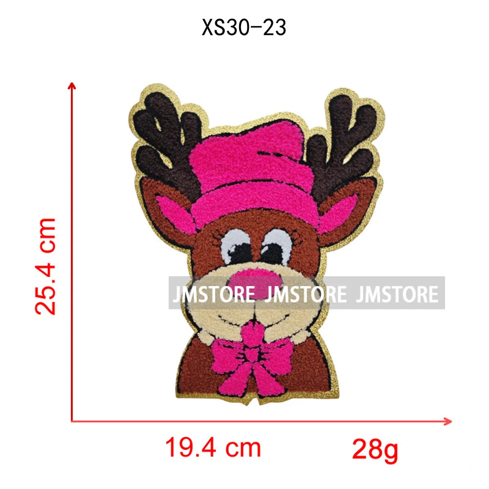 Christmas Tree Bow Reindeer Holly Jolly Merry and Bright Festival Season Chenille Heat Press Sequin Iron on Patches for Hoodies