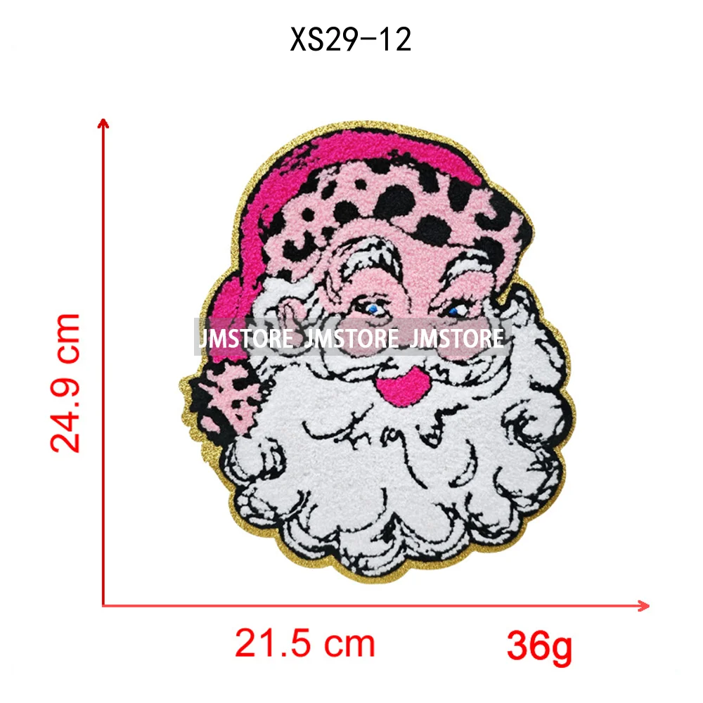 Wholesale Santa Claus Era Winter Christmas Holiday Chenille Heat Press Custom Sequin Iron on Patches for Women Man Clothing