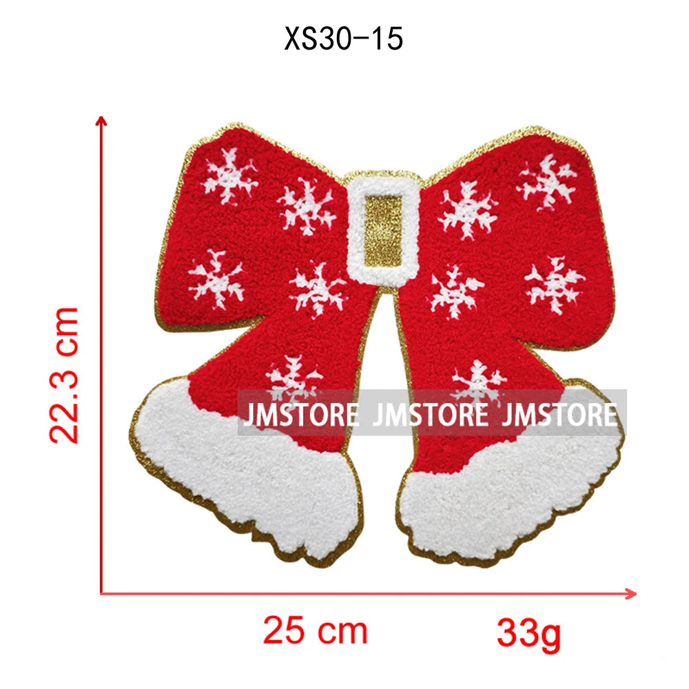 Christmas Tree Bow Reindeer Holly Jolly Merry and Bright Festival Season Chenille Heat Press Sequin Iron on Patches for Hoodies