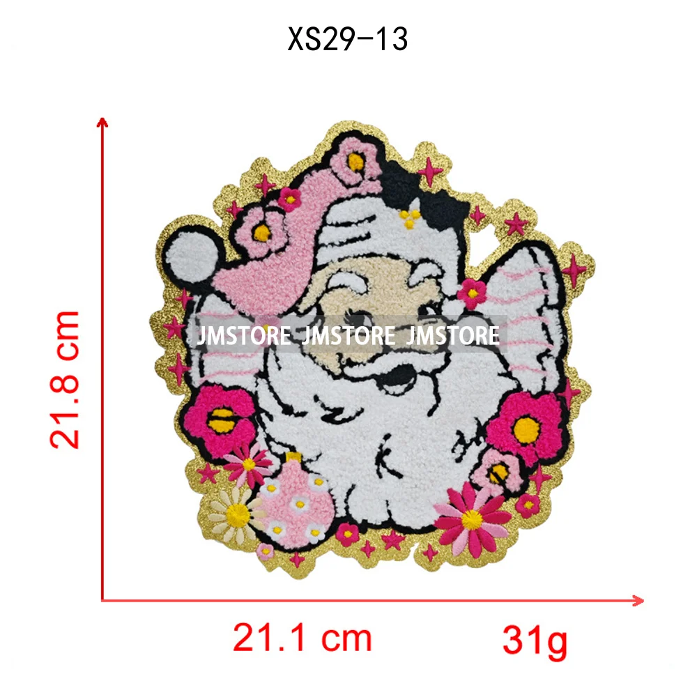 Wholesale Santa Claus Era Winter Christmas Holiday Chenille Heat Press Custom Sequin Iron on Patches for Women Man Clothing