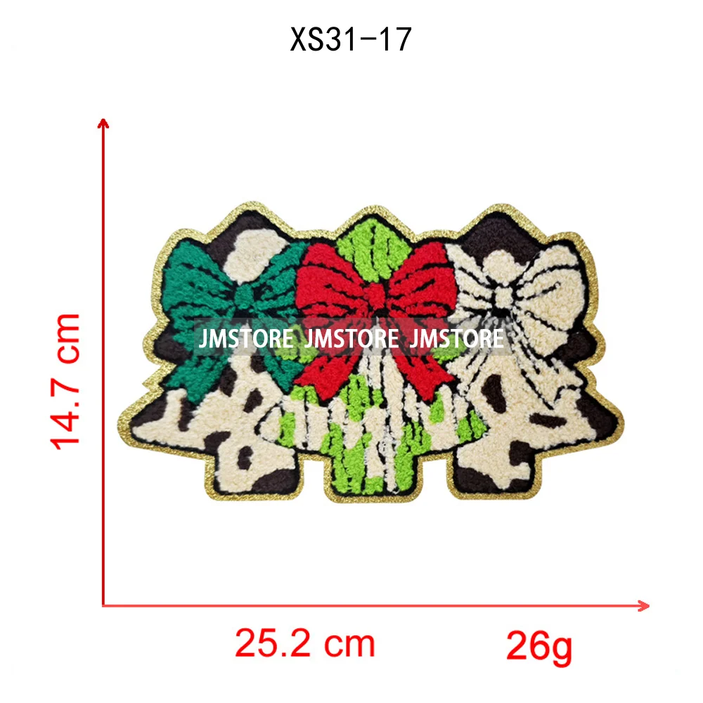 Colorful Tis the Season Coquette Christmas Tree Cheer Cozy Winter Soft Embroidered Chenille Iron on Patches for Clothes Bags