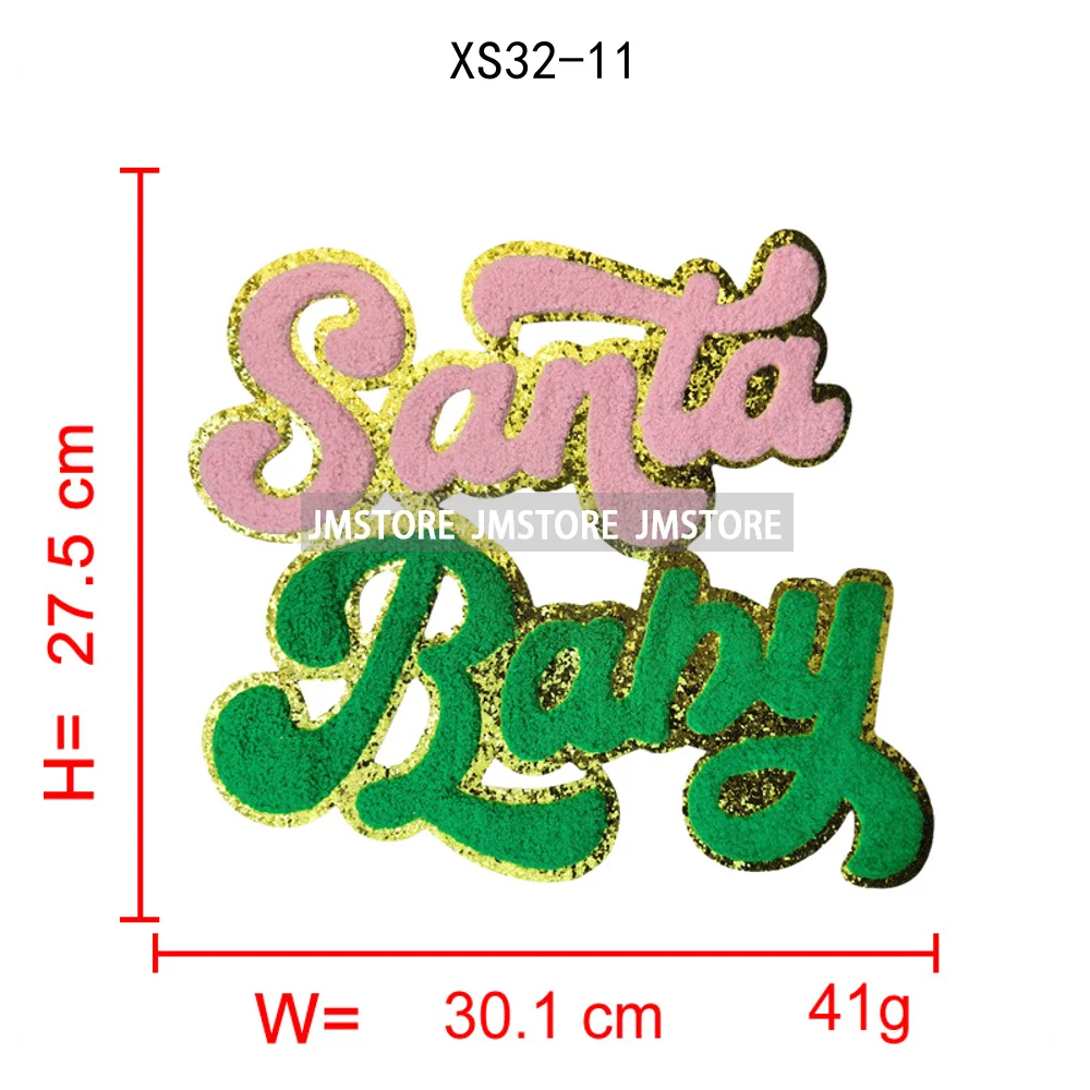 Fashion Merry and Bright Santa Baby Christmas Glitter Chenille Letters Cheer Holiday Iron on Embroidered Patches for Clothes
