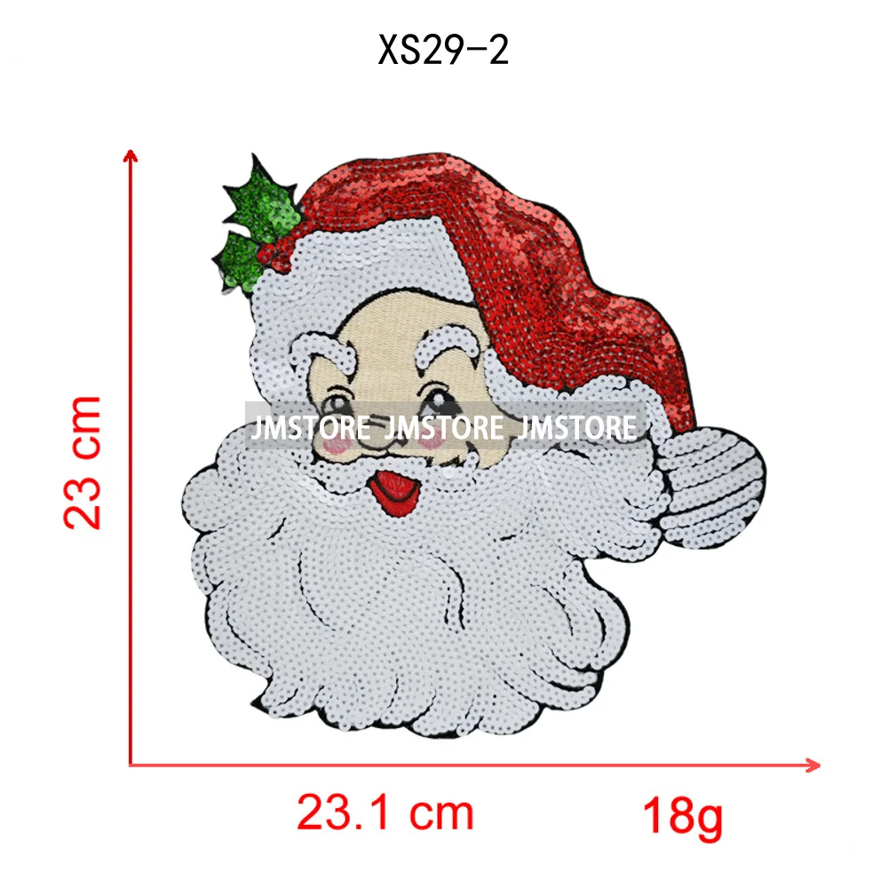 Wholesale Santa Claus Era Winter Christmas Holiday Chenille Heat Press Custom Sequin Iron on Patches for Women Man Clothing