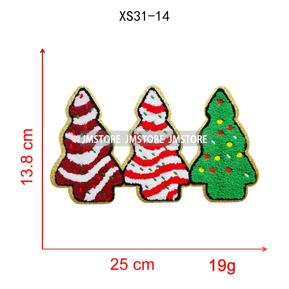 Colorful Tis the Season Coquette Christmas Tree Cheer Cozy Winter Soft Embroidered Chenille Iron on Patches for Clothes Bags