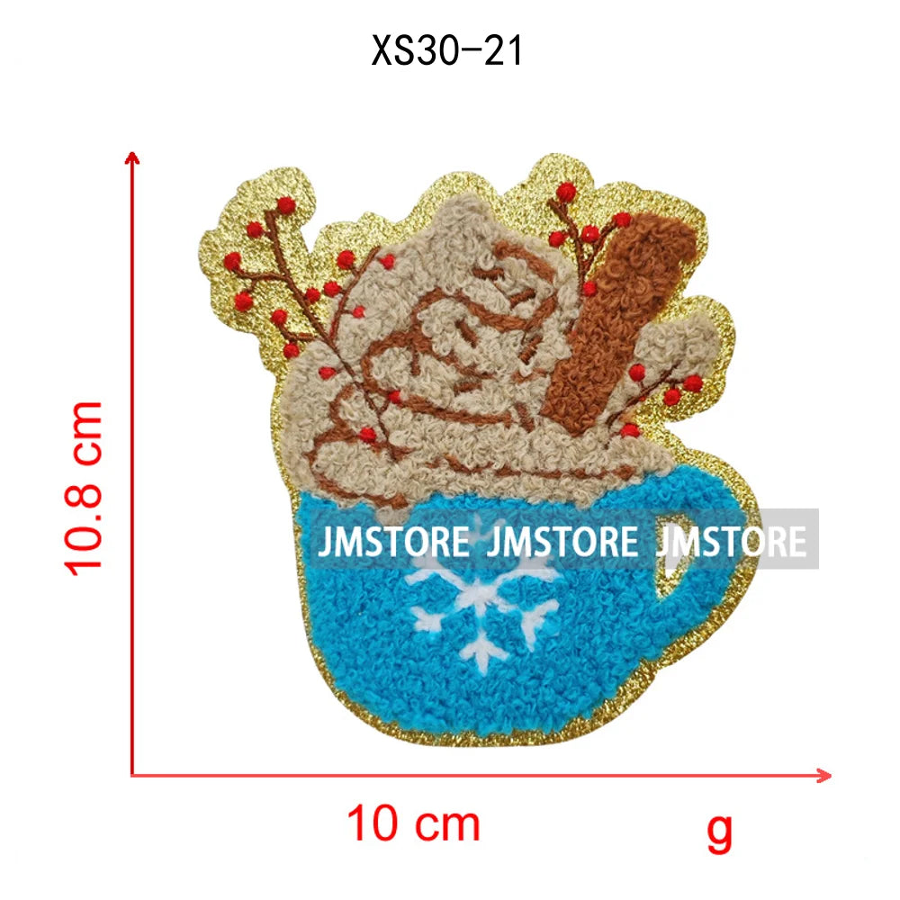 Christmas Tree Bow Reindeer Holly Jolly Merry and Bright Festival Season Chenille Heat Press Sequin Iron on Patches for Hoodies