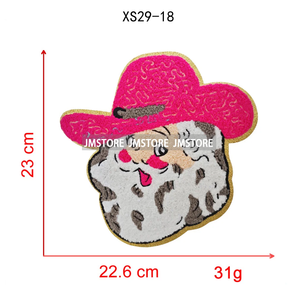 Wholesale Santa Claus Era Winter Christmas Holiday Chenille Heat Press Custom Sequin Iron on Patches for Women Man Clothing